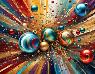 Abstract background with decorated splashed Christmas coloured balls stock image 