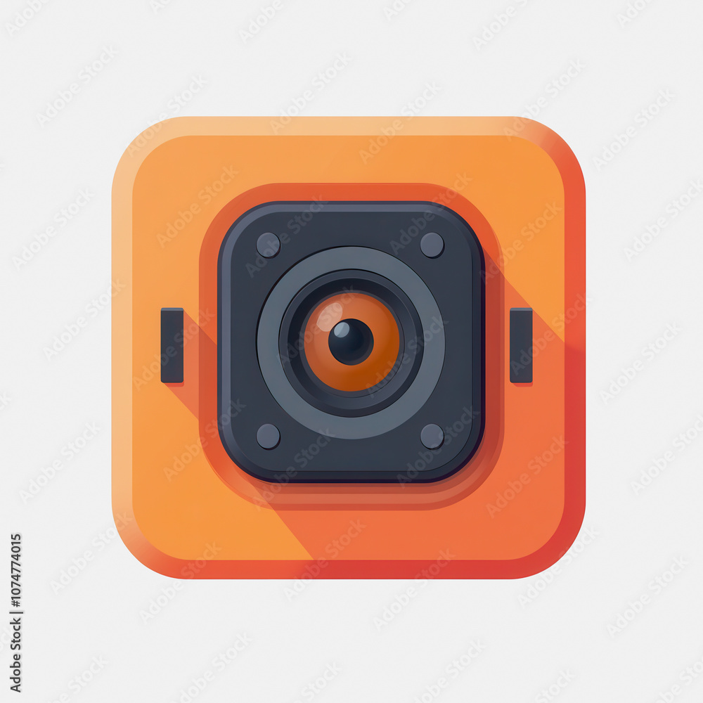 Poster a simplistic and modern camera icon illustrated in a flat design style. features a square shape with
