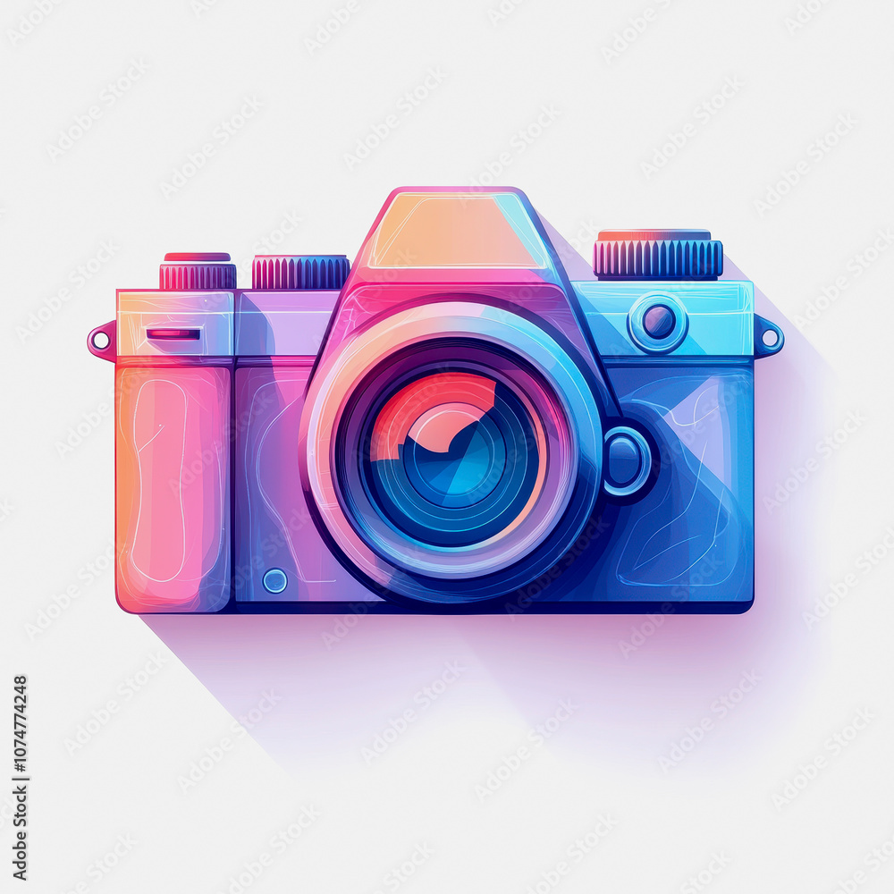 Poster a vibrant and modern digital camera icon depicted in a flat design style. perfect for photography-re