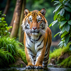 Obraz premium majestic tiger roaming freely in its natural forest habitat