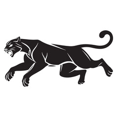 Fototapeta premium Running panther on a white background. illustration of a silhouette of a lion.