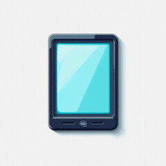 A simple flat icon of a tablet in blue and black colors on a clean white background. Perfect for tech-related designs and visual communication needs.