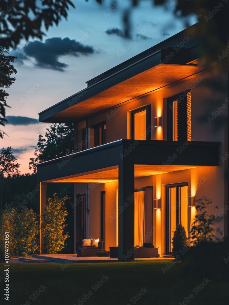 Aufkleber this modern house stands out at night with its glowing alarm system lights adorning the windows and 