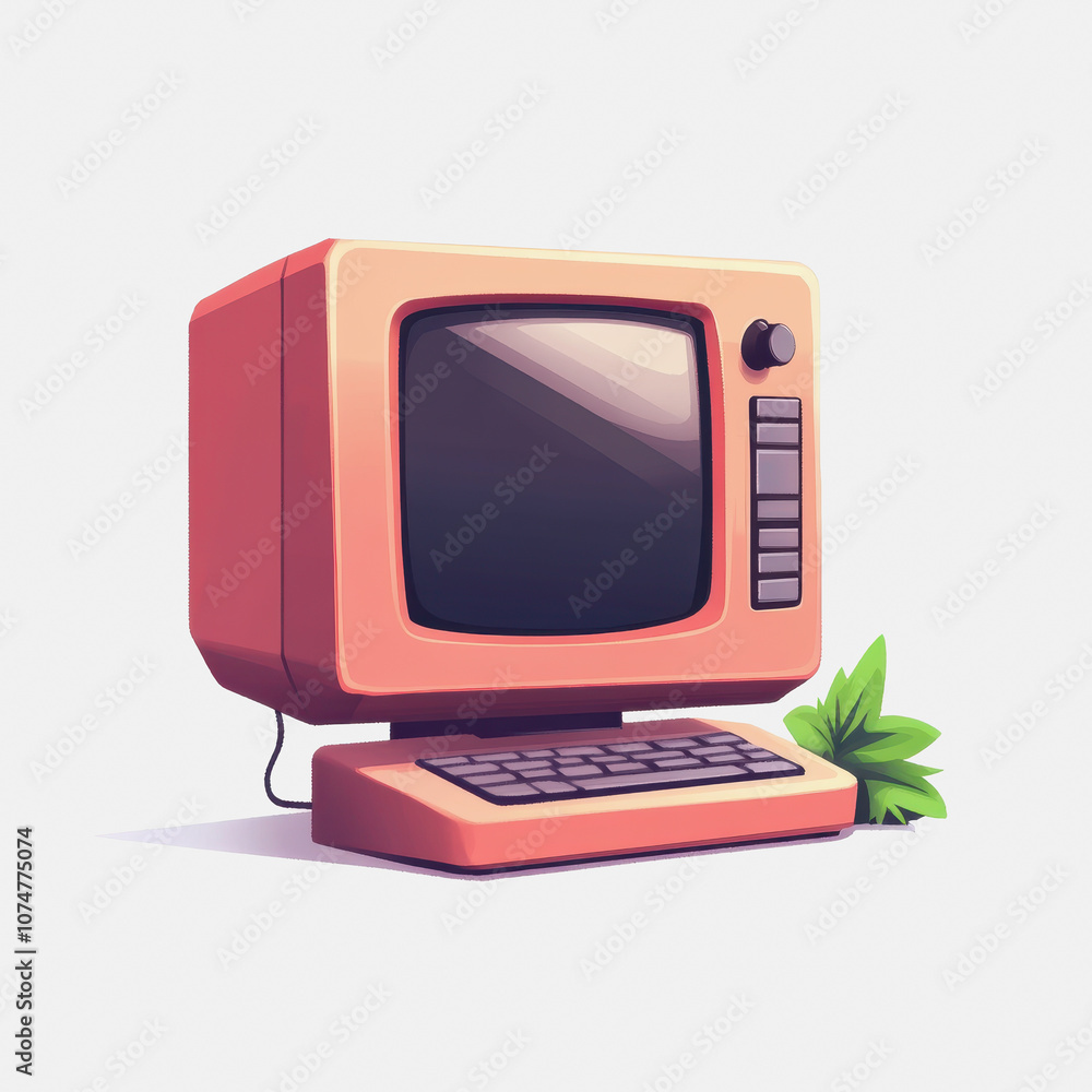 Aufkleber a simple flat icon of a vintage computer with a keyboard, set against a clean white background. perf