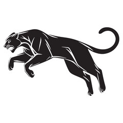 Obraz premium Running panther on a white background. illustration of a silhouette of a lion.