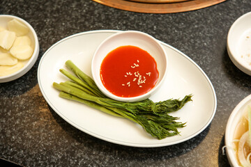 Korea vegetable Bracken Fatsia Shoot Salad with red chili pepper paste with vinegar