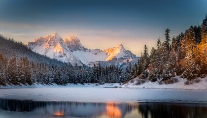 Obraz premium A breathtaking view of a snow-covered mountain range, bathed in the light of a bright, clear sky, showcasing nature's majestic beauty and tranquility.