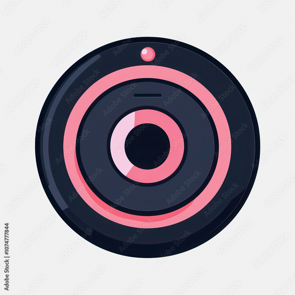 Poster a minimalistic robot vacuum icon designed with a flat style, set against a clean white background. p
