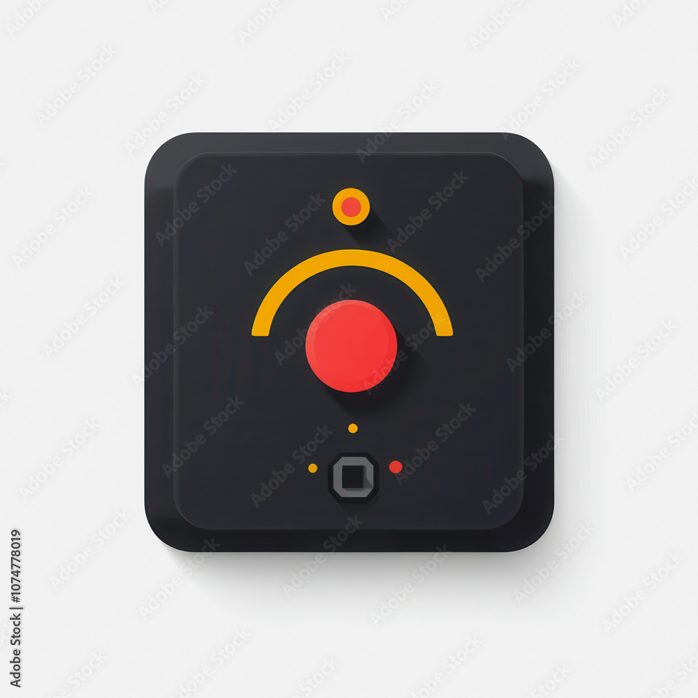 Poster this flat icon represents a security alarm system featuring a prominent red button and yellow elemen