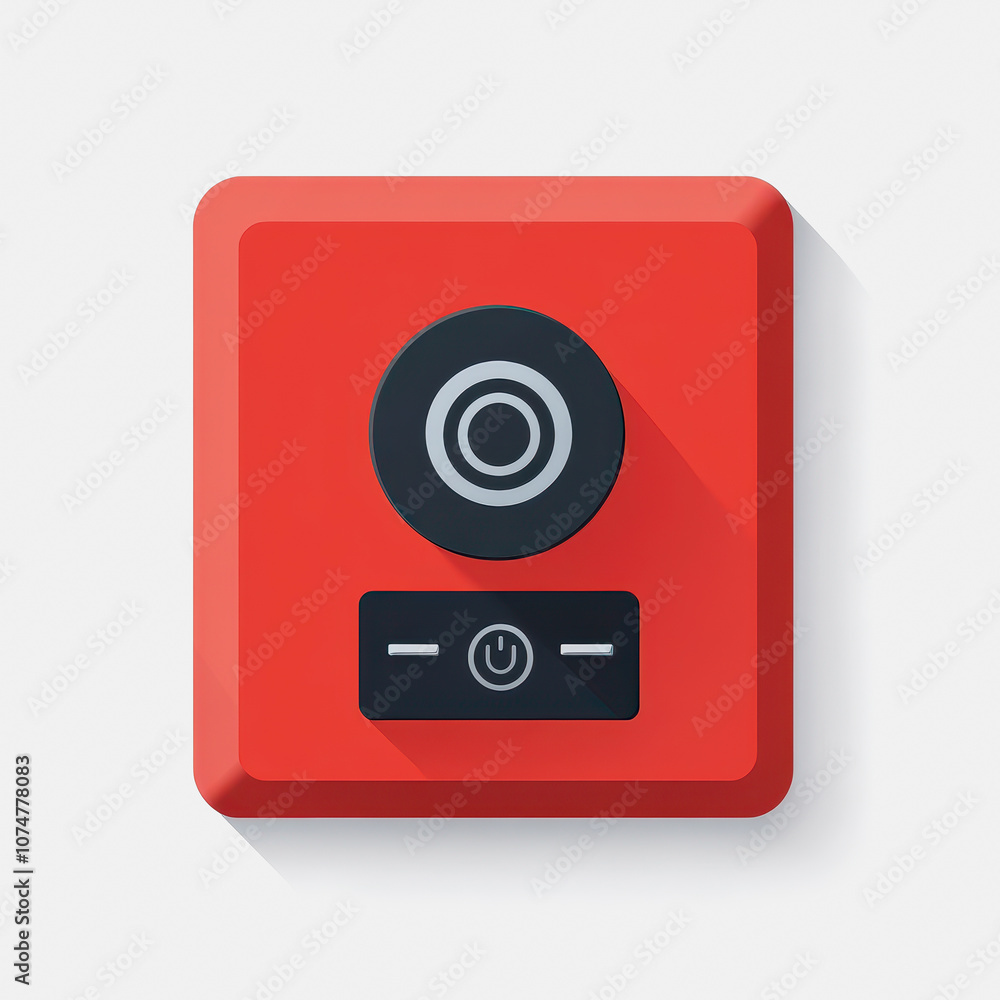 Poster modern flat icon representing a red security alarm on a clean white background, ideal for use in tec