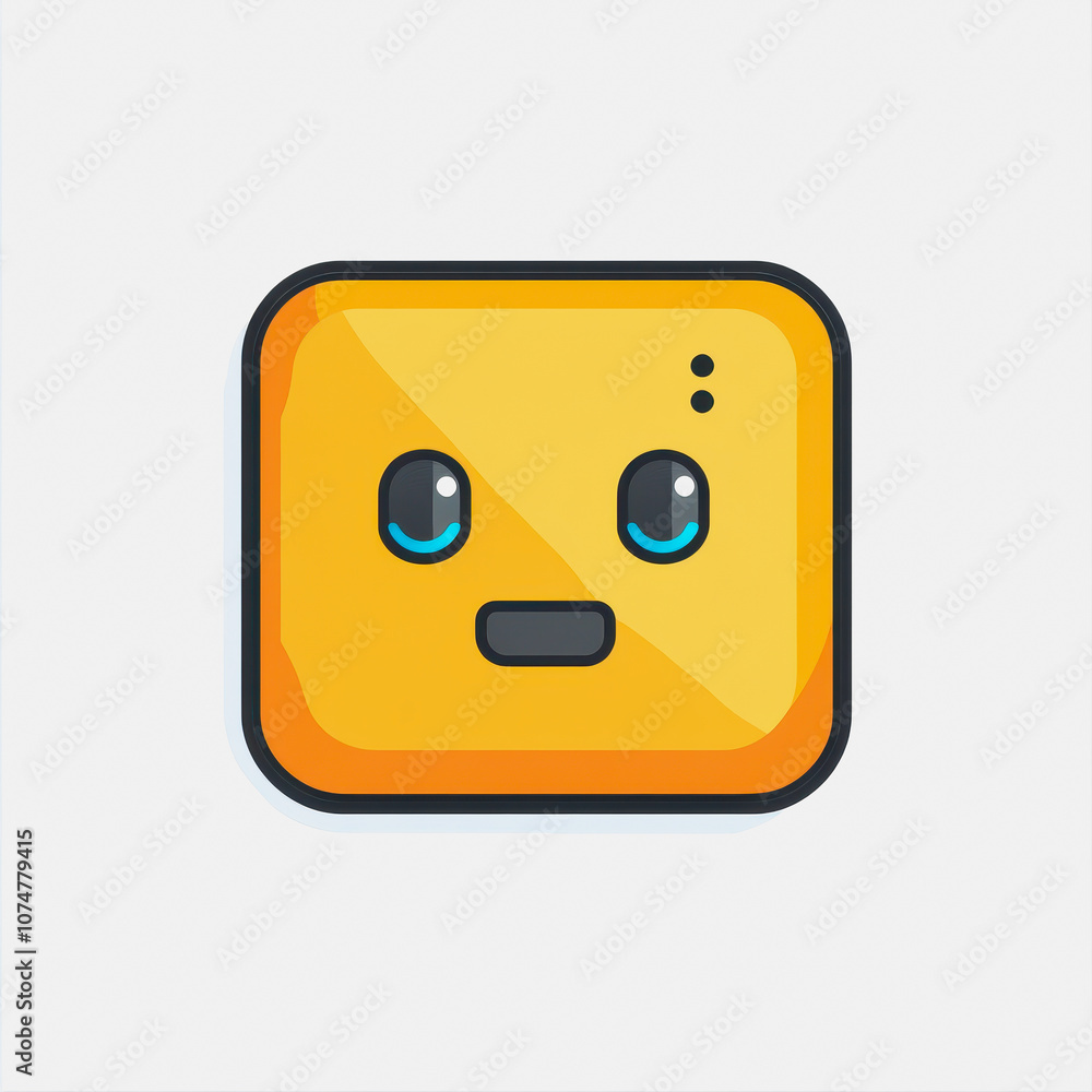 Poster a simple yellow square face icon with a friendly expression on a clean white background. perfect for