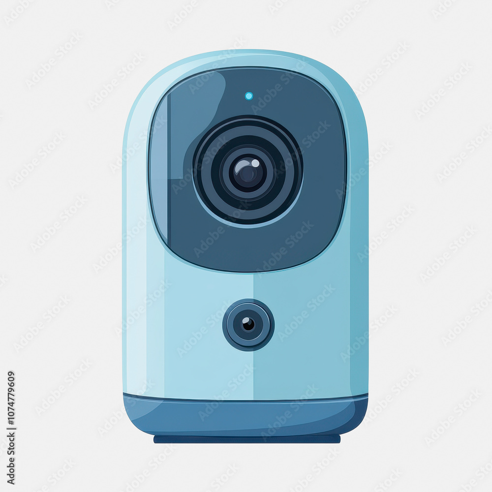 Poster this image features a sleek, modern security camera icon, designed in a flat style on a white backgr