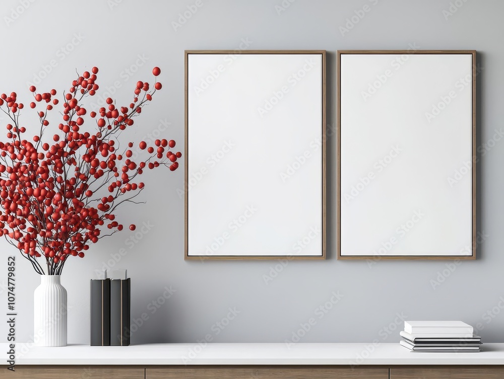 Poster showcase elegant mock-up design featuring minimalist frames and stylish decor elements