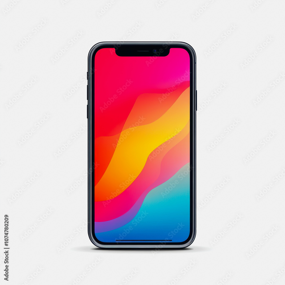 Poster this image showcases a modern smartphone featuring a vibrant and abstract colorful background. ideal