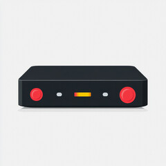 A sleek black streaming device with red buttons, designed for modern entertainment. It features a minimalist look and simple functionality for your digital needs.