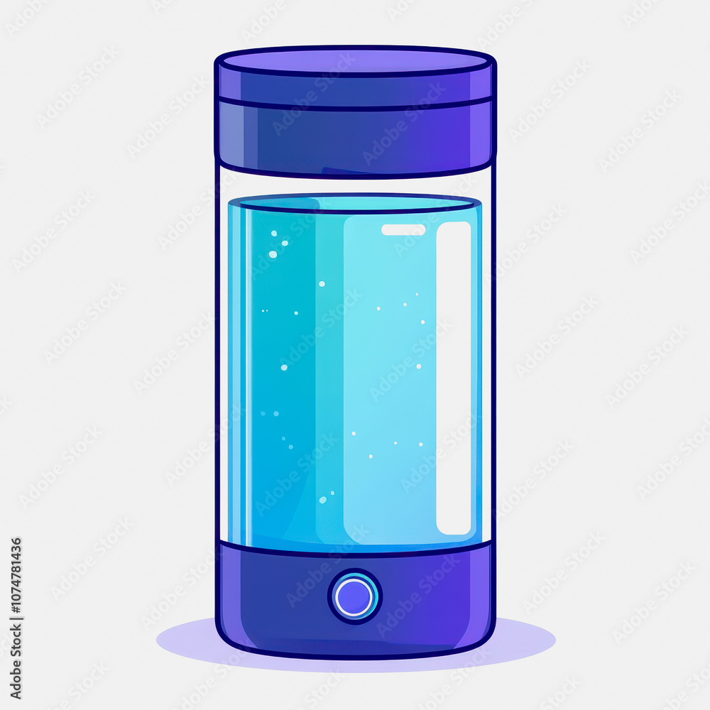 Poster a simple and modern uv sanitizer icon featuring a transparent bottle filled with liquid. ideal for h