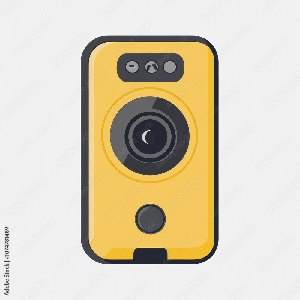 Poster this image features a simple flat icon of a doorbell camera in yellow, set against a clean white bac