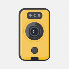 This image features a simple flat icon of a doorbell camera in yellow, set against a clean white background. Ideal for tech-related themes.