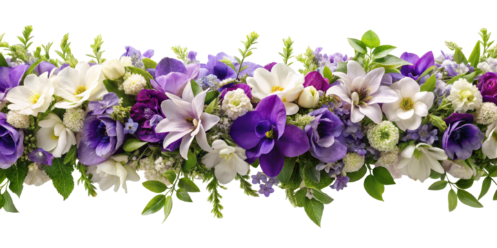 garland of violet flowers, transparent background