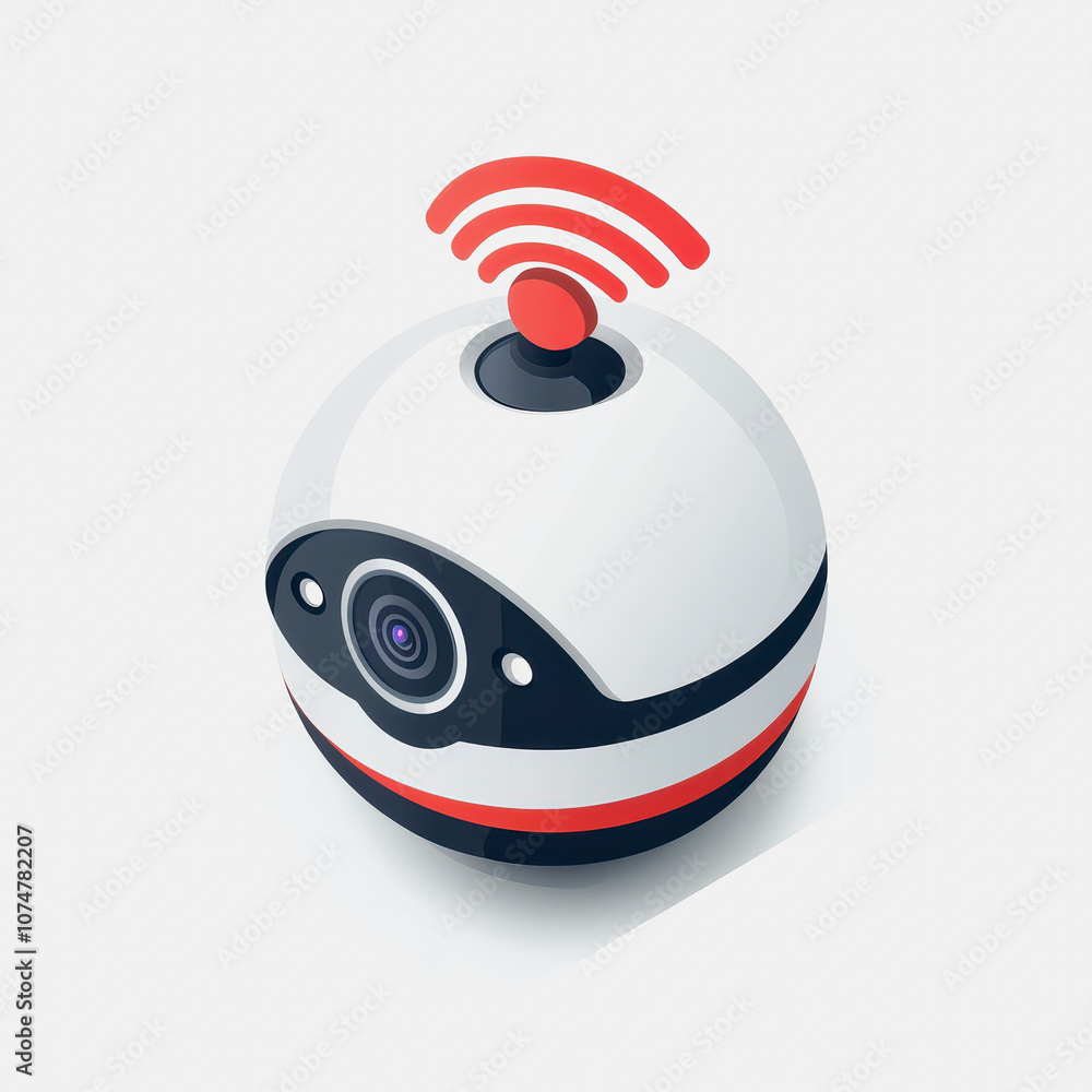 Poster a sleek and modern minimalist security camera icon featuring wi-fi signals, designed for digital app