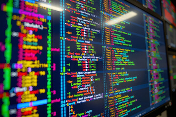 A computer screen displaying complex machine learning algorithms on a blurred background - Generative AI