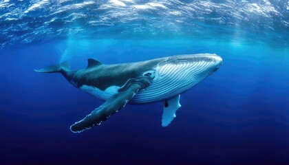 Obraz premium Blue whale in the deep ocean. Generated with AI
