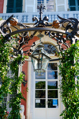 Romantic vintage lantern hanging outdoors of Villa Durazzo, Santa Margherita Ligure, Italy