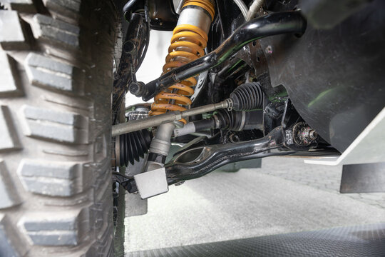 Front suspension system and drive shaft of 4WD off road suv car .