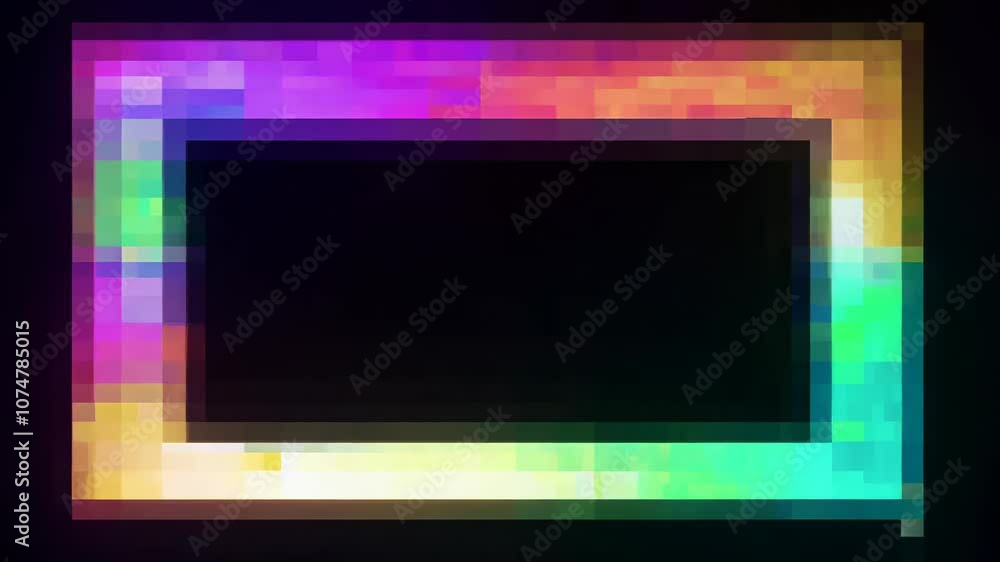 Poster vibrant pixelated gradient frame with copy space on a black background.