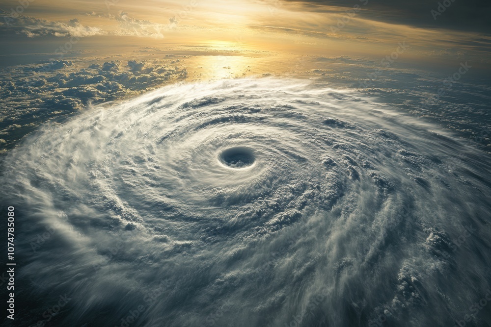 Aufkleber a massive hurricane spirals over the ocean, demonstrating its formidable structure and strength as t