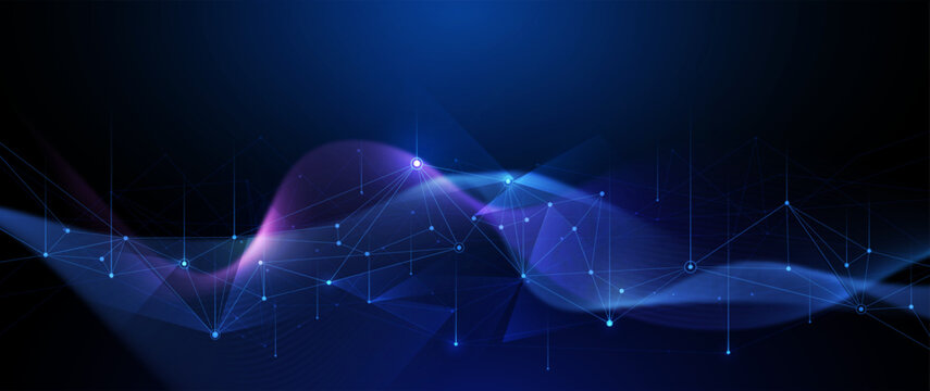 Vector digital datum, molecule background. Big Data, hi tech technology, light line design. Illustration modern network datum system, cyber space, communication internet, futuristic connection concept