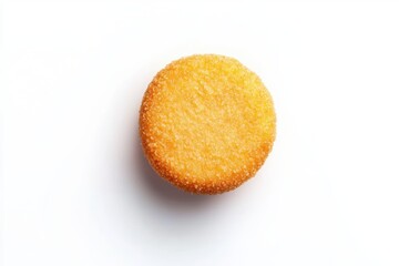 A single chicken nugget, perfectly breaded and crunchy, detailed close-up view, fresh and tasty look, isolated on white background