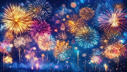 Festive Fireworks Display Illuminating the Night Sky