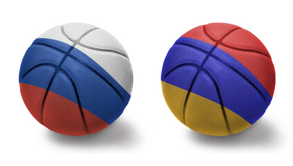 Obraz premium basketball balls with the national flags of armenia and russia on the white background.