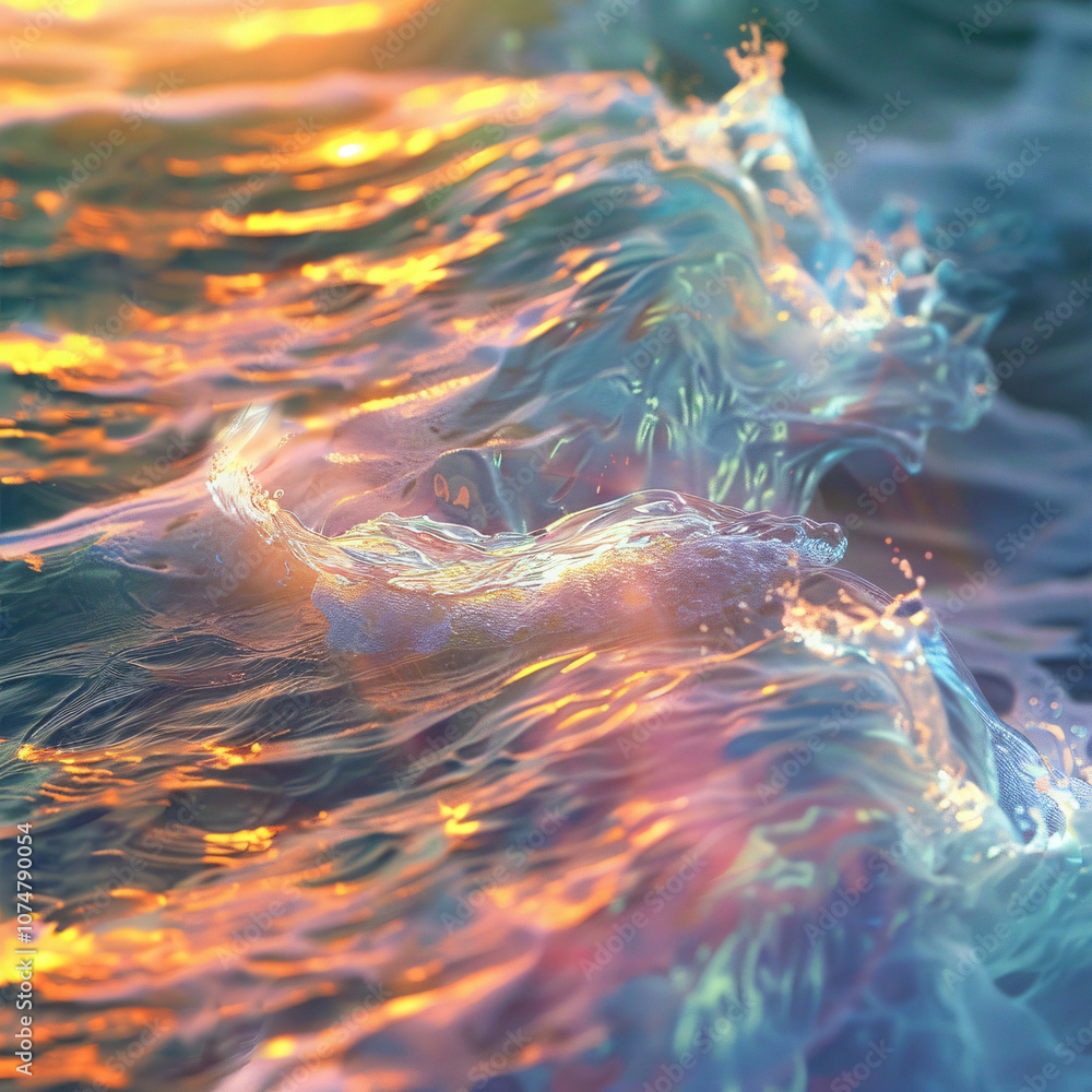 Poster another striking image of ocean waves features iridescent colors and dynamic motion, illustrating th