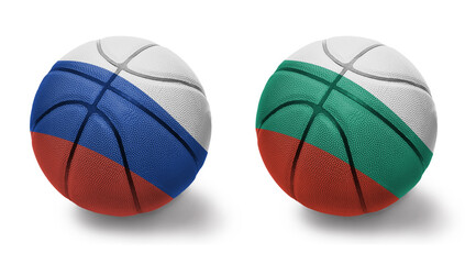 basketball balls with the national flags of bulgaria and russia on the white background.