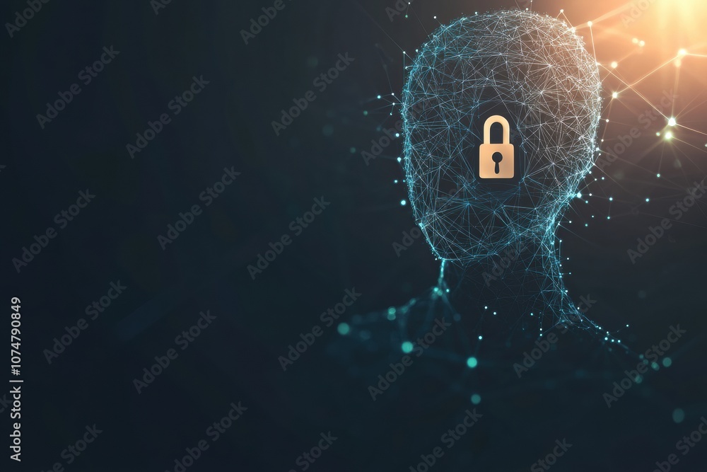 Poster a silhouetted figure showcases a lock symbol, illustrating concepts of privacy and security in moder