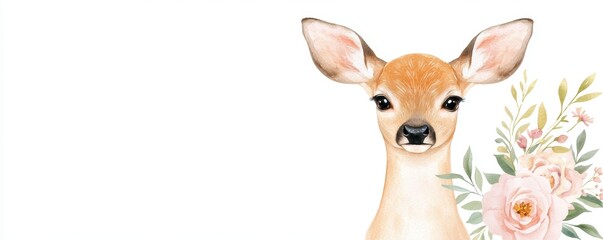 A cute illustration of a fawn surrounded by delicate flowers, evoking a gentle and whimsical nature theme.