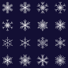 A set of various decorative snowflakes. Graphic elements for decor, fabric design, postcards, posters