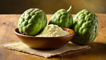Obraz premium cherimoya fruit powder, food powder, Exploring the Nutritional Value of Cherimoya and Its Powder