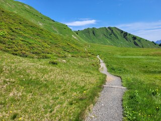 Fototapeta premium Wanderweg unterhalb des Fellhorn in den Allgäuer Alpen bei Oberstdorf 