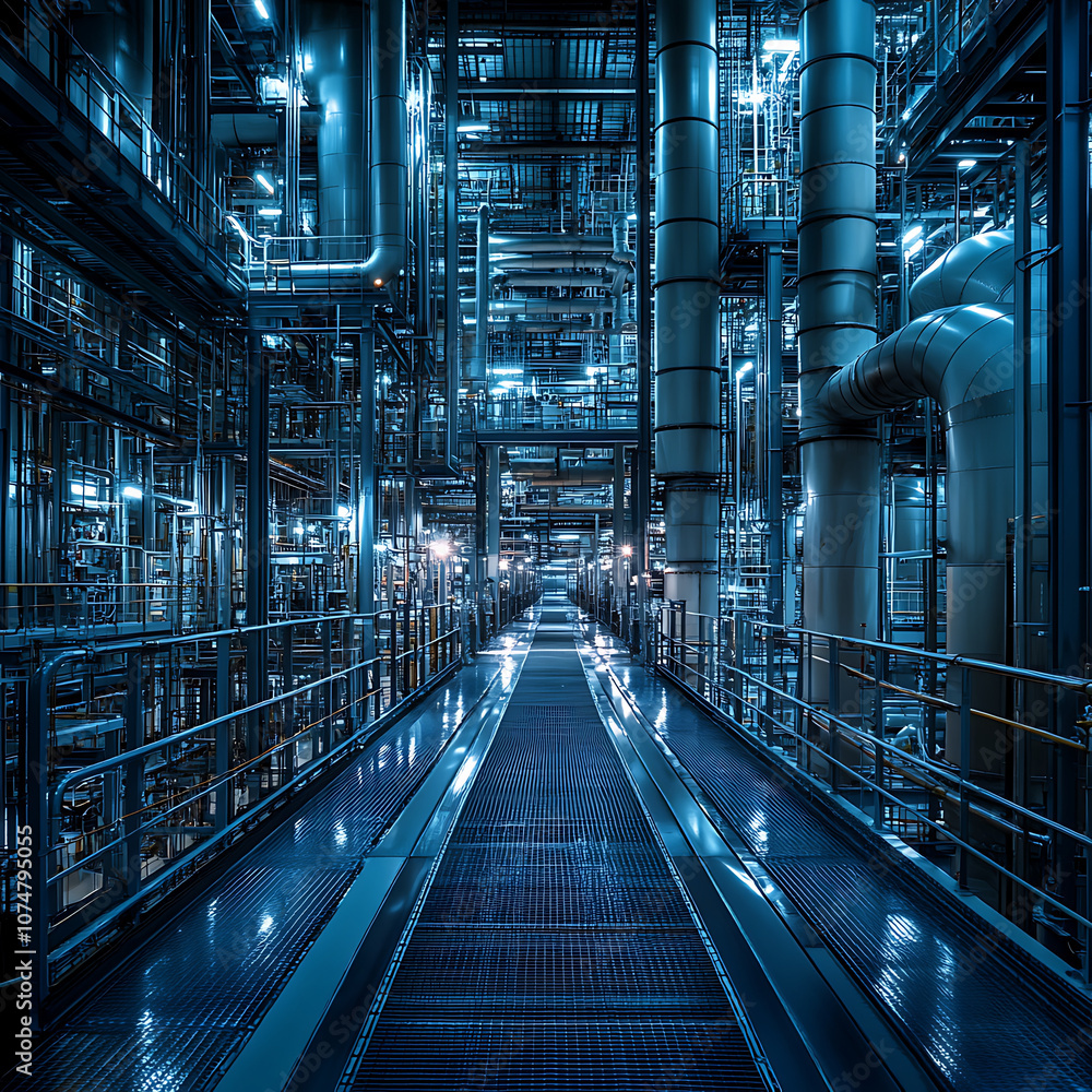 Aufkleber high tech fuel refinery plant complex with intricate pipelines and modern design. illuminated struct