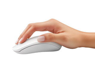 Hand clicking on computer mouse isolated on transparent background