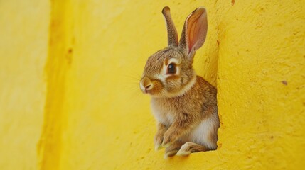 Fototapeta premium Curious Bunny Peeking Through Hole