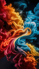 Obraz premium Wallpaper. A captivating abstract art that immerses the viewer in a world of vivid, swirling colors. The background showcases a harmonious blend of fiery red, yellow, blue, and orange flames