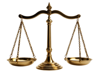 Golden justice scale isolated on transperent background. PNG