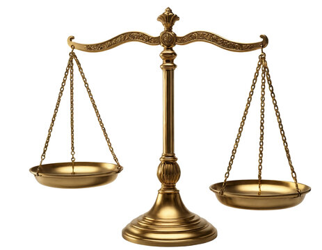 Golden justice scale isolated on transperent background. PNG