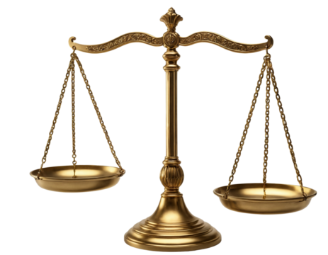 Golden justice scale isolated on transperent background. PNG