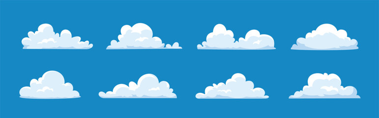 cloud illustration collection, cartoon cloud set in flat design with blue sky