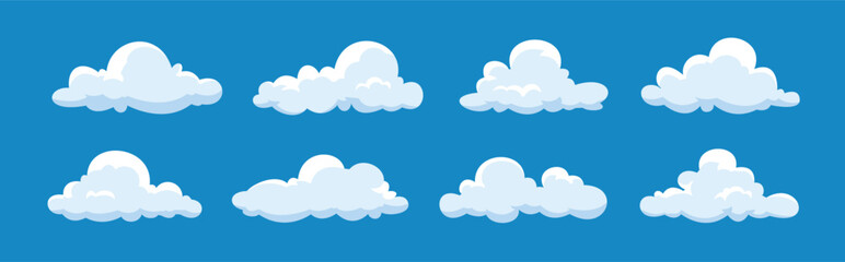 cloud illustration collection, cartoon cloud set in flat design with blue sky